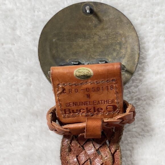 BKE BUCKLE Woven Leather Western Belt Sz M Brown Medallion Buckle Adjustable - Picture 6 of 9